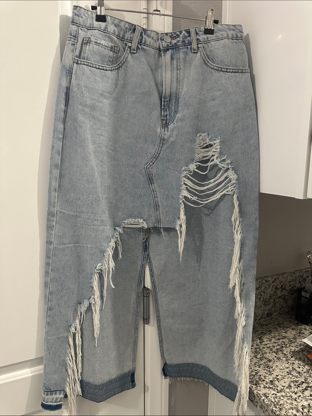 imogene + willie Light Blue Distressed High-Low Denim Skirt